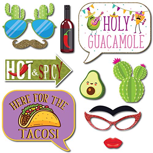 Fiesta Photo Booth Props - 41-Pc Photobooth Kit With 8 X 10-Inch Sign, 60 Adhesive Pads, 45 Sticks - Mexican Photo Prop - Fiesta Props - Photo Booth Props Cinco De Mayo #TOP5