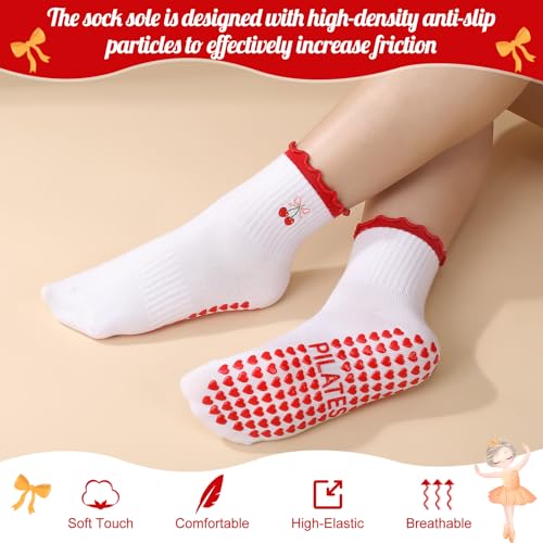 Image of Jspupifip 2 /4 /5 Pairs Womens Embroidery Non Slip Pilates Yoga Socks | Cute Grippy Crew Socks Offered Fit Barre Workout Hospital Indoor Barefoot Daily Activities For Ladies