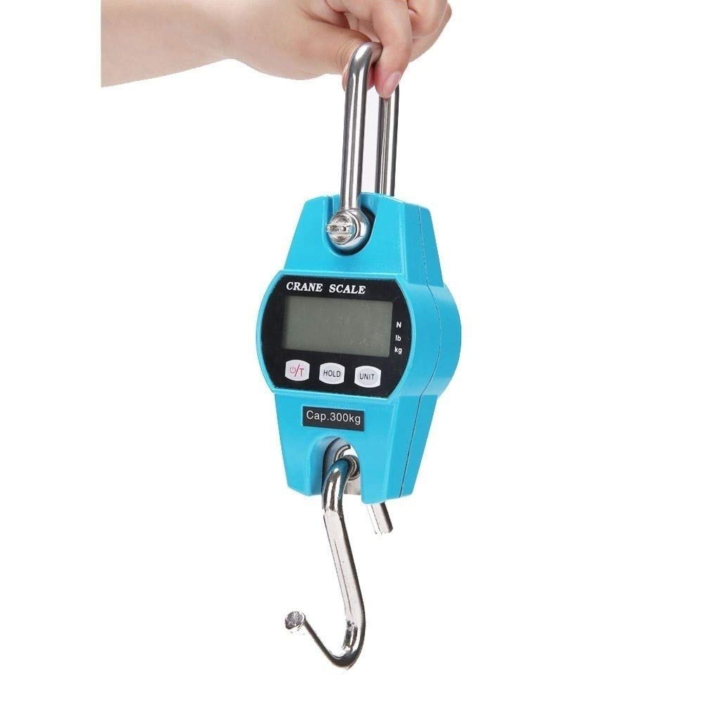 Mini-Hängewaage, Hängewaage, digitale elektronische Taschenwaage, Kranwaage, Edelstahl, 300 kg/100 g – Blau(200KG)