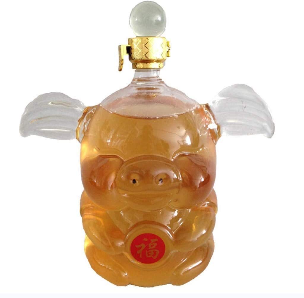 Karafka do whisky i zestaw kieliszków zestaw karafki do wina, 500/1000 ml spersonalizowana karafka z czerwonym winem zwierzęcym, ręcznie dmuchane szkło kryształowe, butelka wina w kształcie bestii prezent wino - kształt świni (rozmiar: 1000 ml)