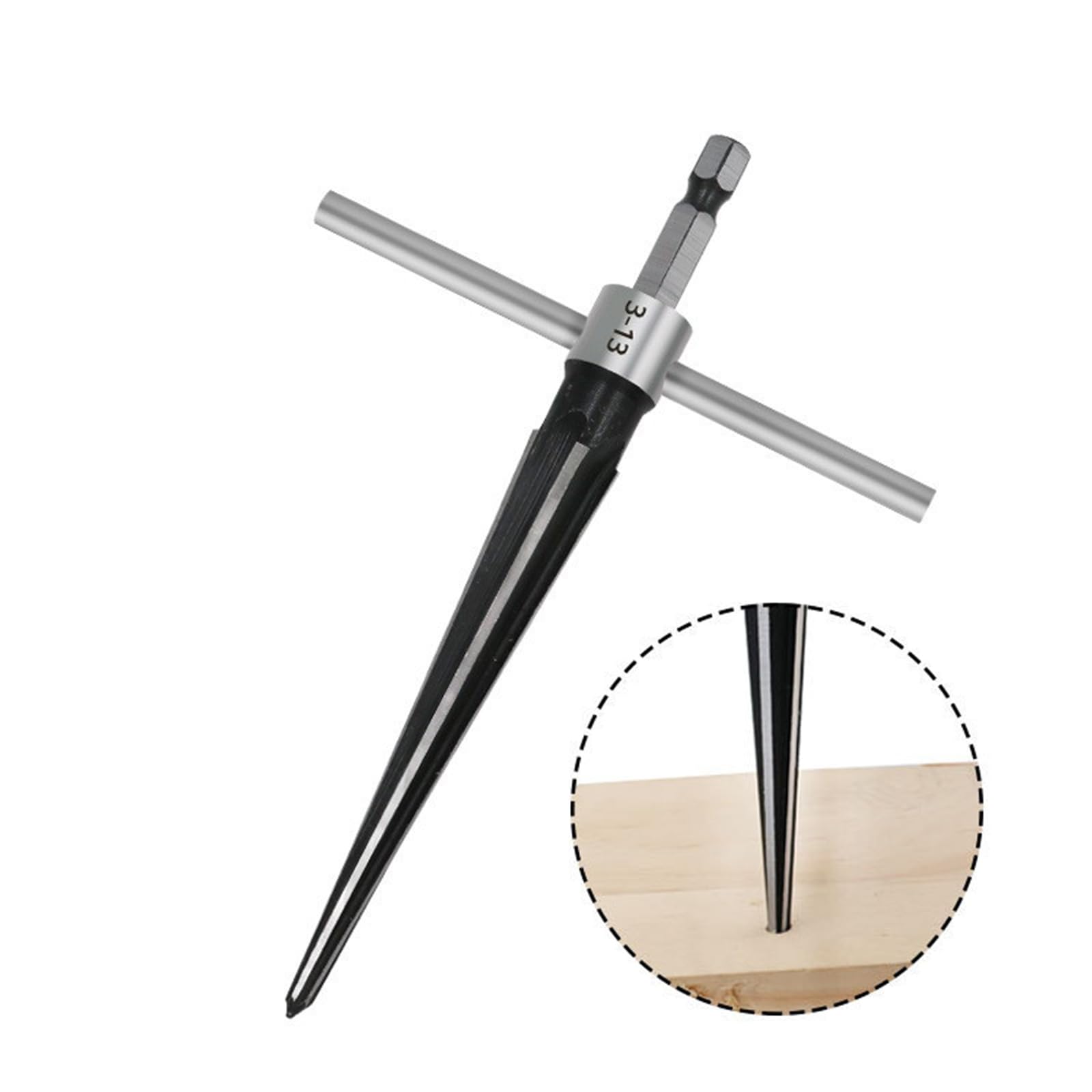 KSOPUERT Taper Reamer with Spiral Flute Carbide Tipped High Carbon Steel Hand & Drill-Powered Tapered Hole Expander for Wood, Soft Metal, Leather (5-22mm Ore Diameter)