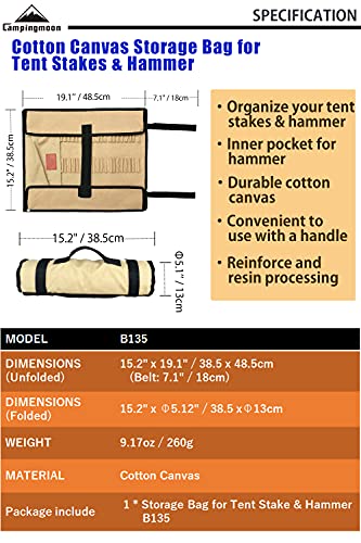 CAMPINGMOON Cotton Canvas Tent Stakes Case Storage Bag Max 13.78’’/35cm in Length Beige Color B135