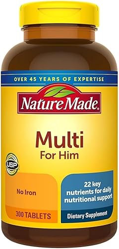 Nature Made Multivitamínico para él sin hierro, multivitamínicos para hombre para apoyo nutricional diario, multivitamínico para hombres, 300
