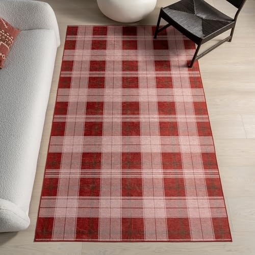 nuLOOM 9' x 12' Splashguard Machine Washable Area Rug with Waterproof Spill Proof Surface, Non Slip Backing and Stain Resistant for Living Room, Bedroom, Kitchen, Dining Room, Aelin Red
