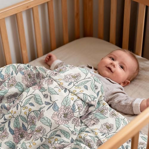 Image of Muslin Swaddle Blankets for Newborn, 3 Pack Breathable Soft Receiving Blanket, Large 38 x 40 inches Swaddle Wrap Burping Clothes, Essentials Infant Shower Items, Toddler Gift (Cute Flower)