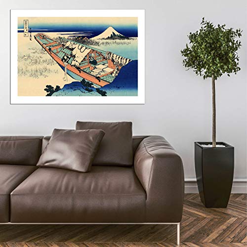 Tableau Hokusai Ushibori encadré pour habiller un grand mur de salon