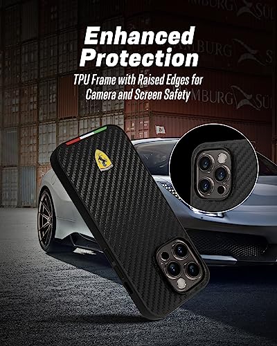 Image of CG MOBILE Ferrari iPhone 14 Pro Max Case [Official Licensed], Italian Flag Line Metal Logo & Mag-Safe Compatible |Protective Case /Cover Designed for iPhone 14 Pro Max (6.7-Inch) 2022 - Black
