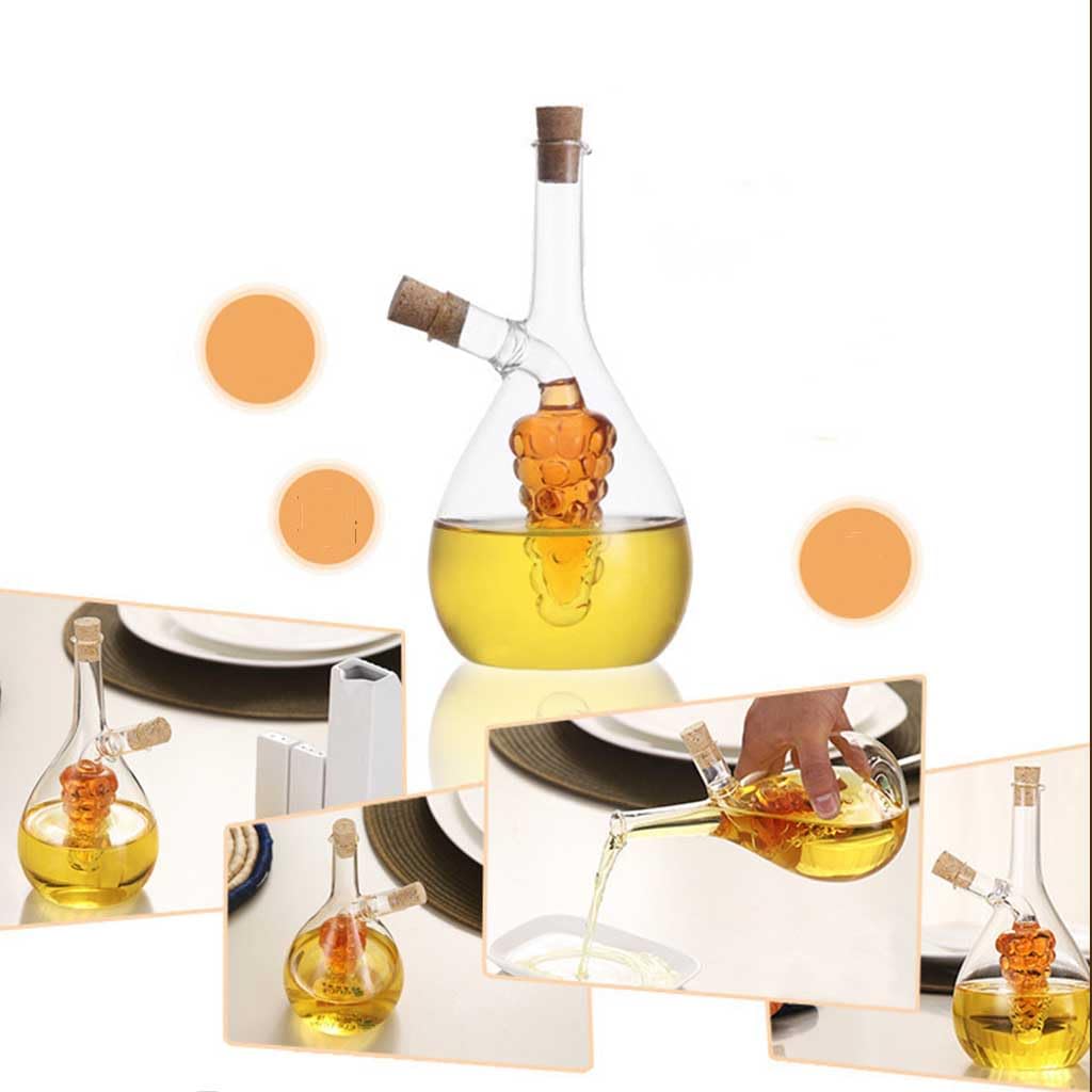 Dispensador de aceite y vinagre de cristal, Botella dispensadora de aceite y vinagre 2 en 1 de vidrio con tapón de corcho de 400 ml