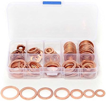 DollaTek 8 Sizes Solid Copper Washers Sump Plug Assortment Washer Set Plastic Box Professional Hardware Accessories - 120PCs - Image 3