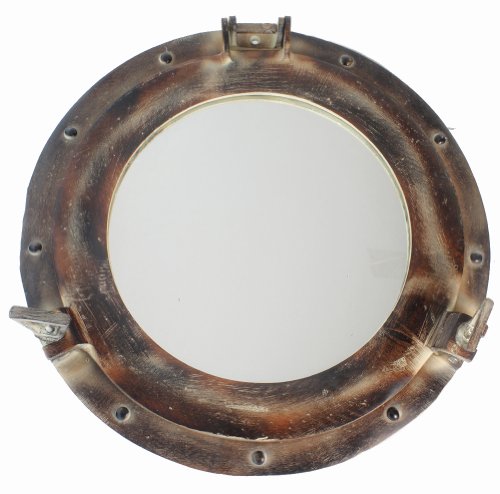 Nagina International 15" Aluminum Porthole Mirror with Antique Rust Finish