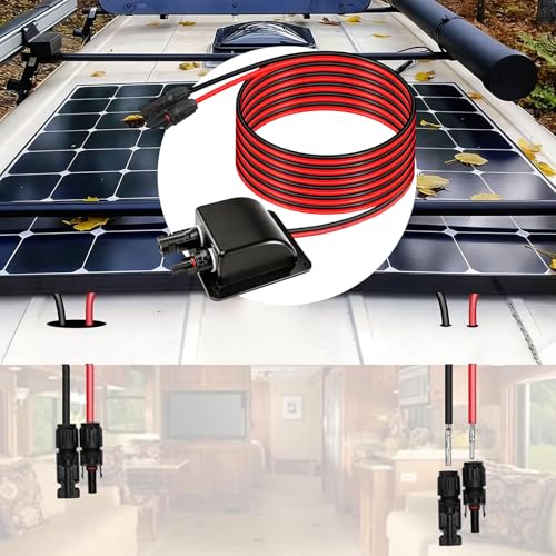 Dachdurchführung Solar Kabeldurchführung, Wasserdichte Doppel Kabeldurchführung mit 2M Solarkabel, Solarmodule Kabelverbinder, Solar Dachdurchführung für Wohnmobile Photovoltaik RV Solarplatten Camper