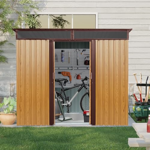 8x6ftoutdoormetalstorageshedwithfloorfloorgalvanizedsteeltoolshedwithlockableslidingdoortransparentplateandairventwaterproofgardenstoragehouseforbackyardpatio Urban Country Home Decor 8×6 ft outdoor metal storage shed with floor floor galvanized steel tool shed with lockable sliding door transparent plate and air vent waterproof garden storage house for backyard patio urban country home decor