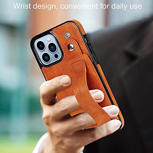 Étui portefeuille iPhone 13 Pro Max housse antichoc orange rabat porte-carte - 2