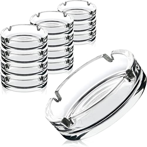 12x Aschenbecher aus robustem Glas Ø 10,5 cm Glasaschenbecher rund Tischaschenbecher (12)