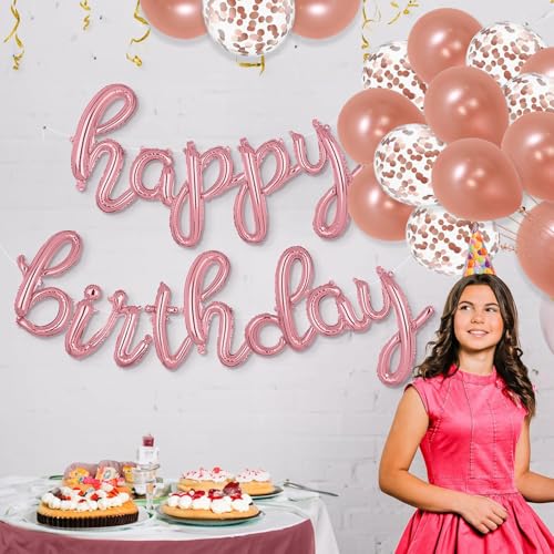 Image of Rozi Decoration Rose Gold Balloons Combo Pack - Metallic & Confetti Balloons for Birthday, Baby Shower, Wedding, Welcome Prince and Princess, Engagement & Event Decorations Pack of 10 Pcs