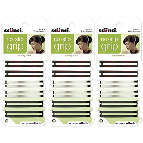Scunci No-Slip Grip Open Center Stay Tight Barrettes, Assorted Colors, 6-Count (3-Pack)