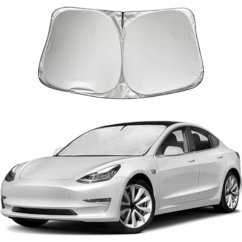 PopUp Car Windscreen Sun Protection Blocks UV Rays Sun Visor Protection Foldable Sun Protection Car Windscreen Accessories for Tesla Model 3 2017-2022 142 x 88 cm (Silver) Cover