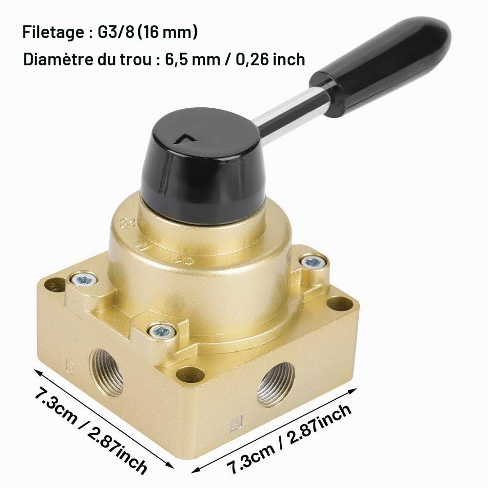 Valve à Levier Pneumatique 3 Positions 4 Voies G3/8 pour Commande de Débit d'Air Valve Pneumatiques HV-03