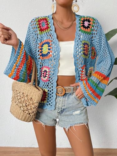 Image of SHENHE Women's Floral Crochet Cardigan Hollow Out Open Front Long Sleeve Cardigan Sweater