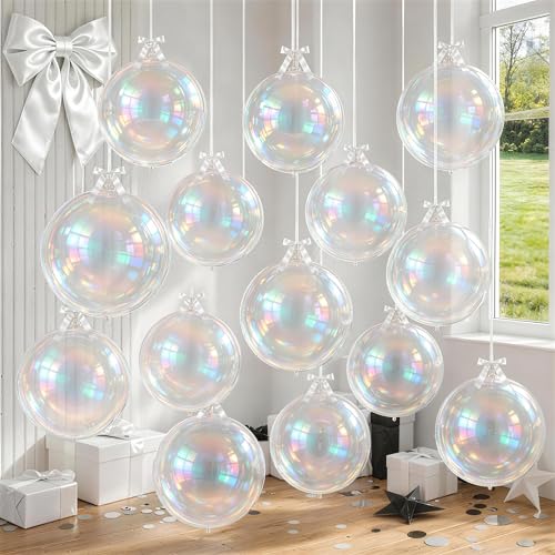 Image of 14 Pcs Iridescent Round Foil Balloons Mermaid Holographic Balloons | Iridescent Clear Balloon Mylar Balloon for Girls Mermaid Kpop Under The Sea Rainbow Birthday Wedding Disco Party Decoration