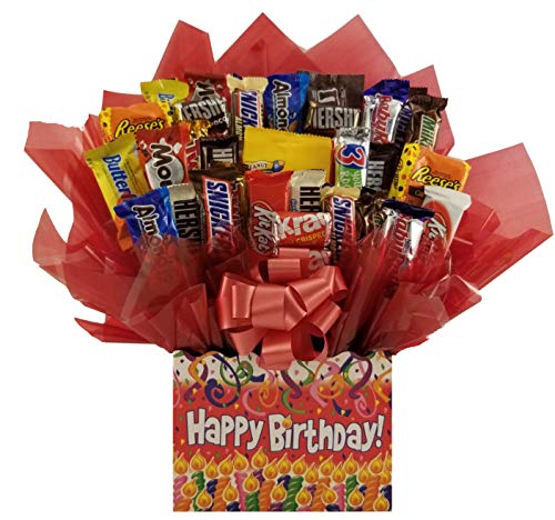 Birthday Confetti Chocolate Candy Bouquet gift basket box - Great gift for Birthday or for any occasion for family, friends or business client customer