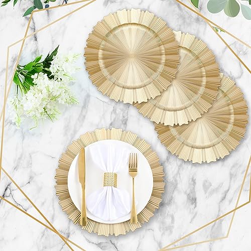 Mifoci 50 Pcs Gold Charger Plates Bulk 13 Inch Plastic Round Chargers Plates Fluted Edge Dinner Charger Plate Wedding Chargers Decorative for Table Setting Wedding Party Event Tabletop Decoration - Image 4