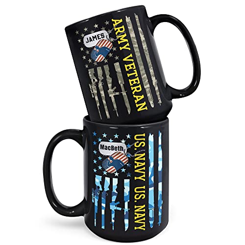 Military Veteran Ceramic Coffee Mug, 15 oz, Custom Name, Camouflage Pattern, Microwave Safe, Dishwasher Safe