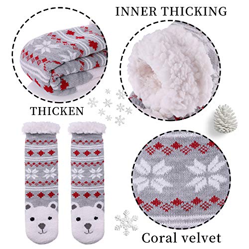 Yebing Non Slip Slipper Socks For Womens Fuzzy Soft Cozy Grippers Winter Warm Animal Fleece-Lined Home Socks Snowflake Bear #TOP2