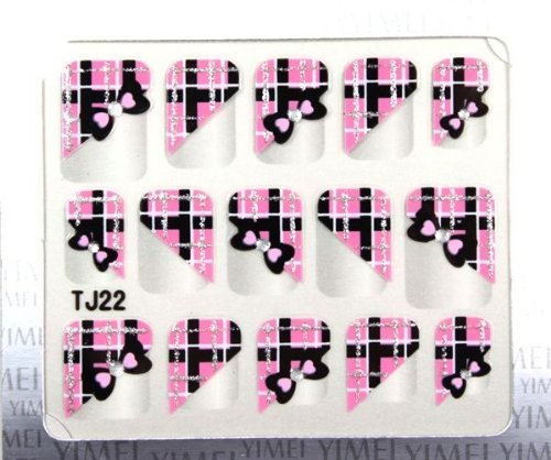 GGSELL YiMei Nail art nail stickers fashion French nail decals pink grid and butterfly bow