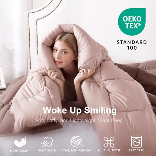 Image of KASENTEX Queen Comforter Set, Reversible,Goose Down Alternative,All Season | 250 GSM Fill, Ultra-Soft, Lightweight, Machine Washable, 1 Comforter + 2 Pillow Shams, Twilight Mauve /Pale Mauve