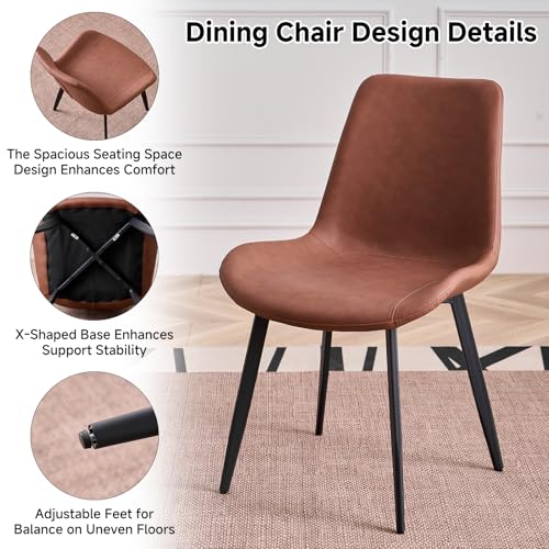 Image of 47 inch Round Dining Table Set for 4, Kitchen Table and Chairs | Wooden Cross Base, Synthetic Leather Chair, for Apartment