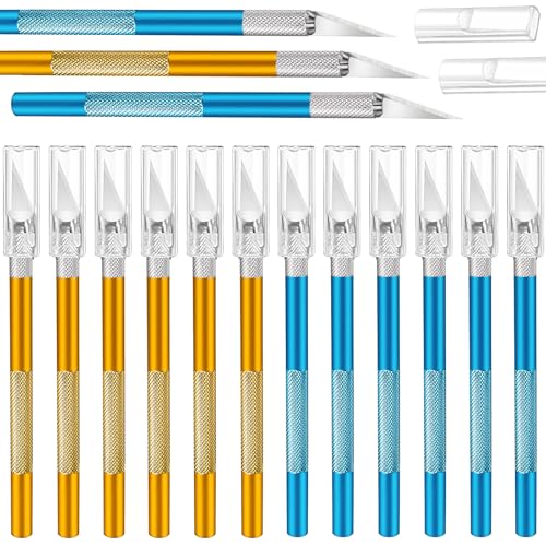 15 Pack Exacto Knife Set, Hobby Knife, Back to School Supplies Craft Knifes Kit for Art, Carving, DIY, Scrapbooking, Art, Cutting, Stencil(Gold and Blue)