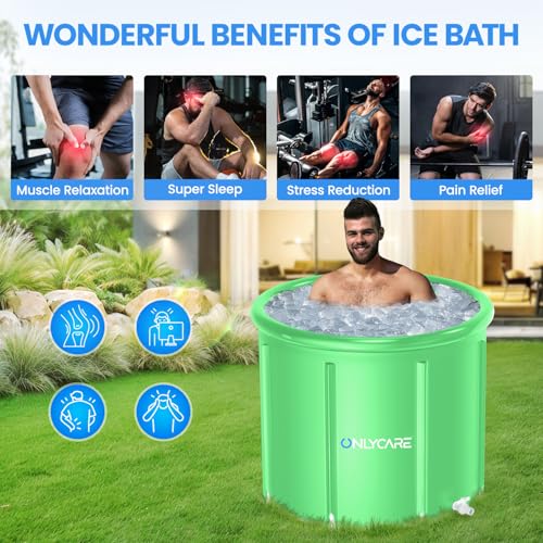 Image of ONLYCARE Ice Bath Tub for Athletes - Upgrade Cold Plunge Tub with Cover - Multiple Layered Cold Water Portable Ice Pod for Therapy Recovery at Home Outdoor Gym Green