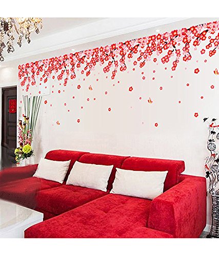 Image of Decals Design 'Flowers Pink and Red Romantic Cherry' Wall Sticker (PVC Vinyl, 50 cm x 70 cm), Multicolour