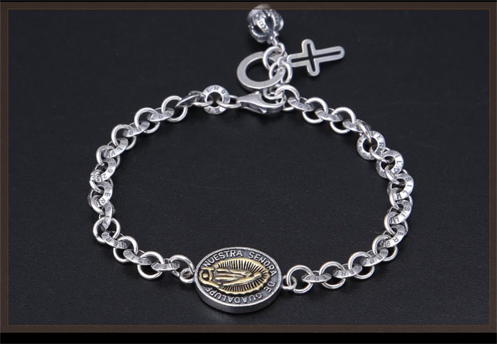 LYGXWJFC Bracciale con Croce di Maria in Argento Sterling S925, Bracciale con Croce di Gesù da Donna