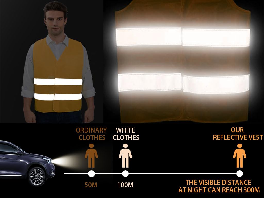 10 Pièces Gilet Réfléchissant de Sécurité Haute Visibilité pour Voiture, Conducteurs et Travailleurs Unisexe, Orange