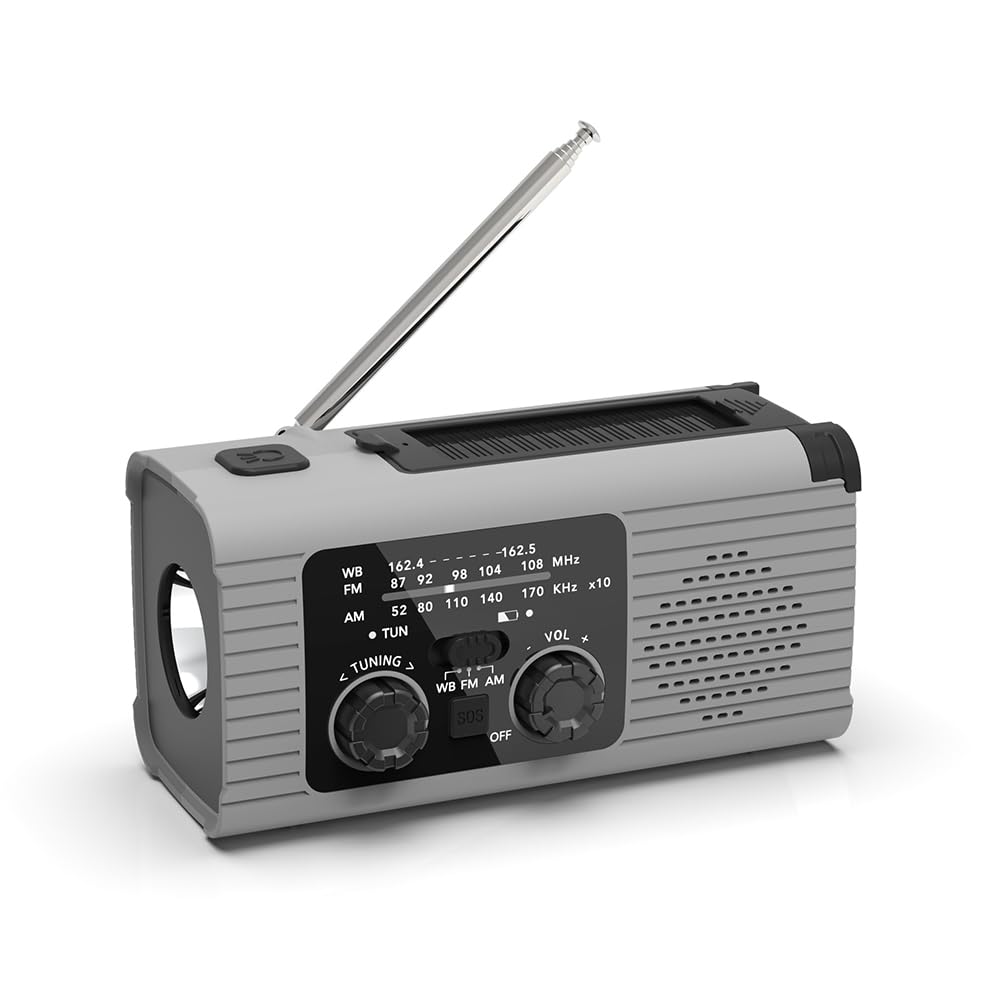 Awaryjne radio pogodowe - korba ręczna i bateria zasilana energią słoneczną 4000 mAh, AM/FM/WB, latarka LED, alarm SOS - idealna na kemping na świeżym powietrzu i w sytuacjach awaryjnych
