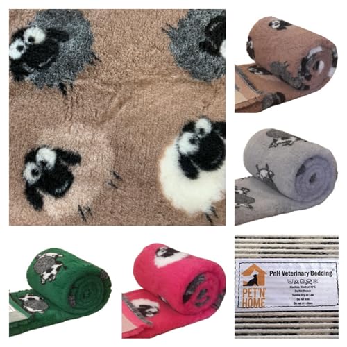 PnH Veterinary Bedding ® NON SLIP - Ribbed Rubber Backing Vet Bed/Whelping Fleece/Vet Bedding Rolls & Pieces In Our ANIMAL Design Range - COWS - SHEEP (75cm x 50cm, Brown Sheep)
