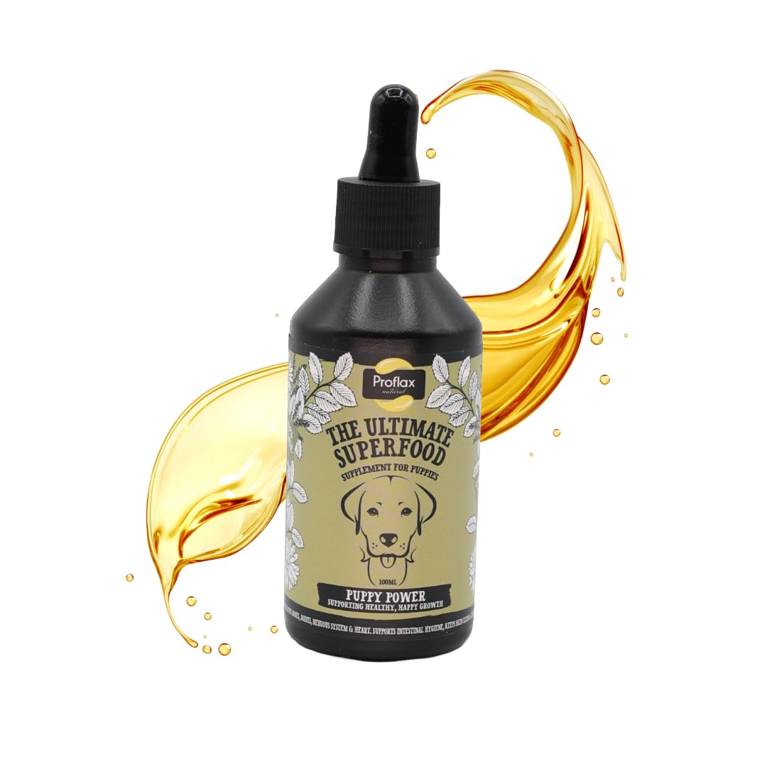 Proflax Natural Puppy Power Supplement, 100ml - Supports Healthy Bones, Joints, Skin & Heart for Puppies - Includes Calming Properties to Support Behaviour & Training - Fast Acting & Vet Approved