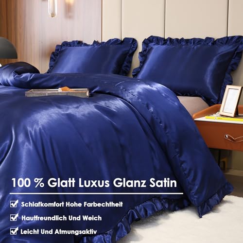 Freyamy Bettwäsche 155x220cm 2tlg Glatt Luxus Seide Bettwäsche Set – Ansicht 5