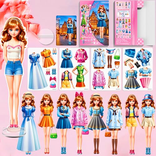 Daniel Axel Magnetic Dress Up Paper Doll,Magnet Princess Dress Up Dolls for Girls Ages 4-7 Kids,Travel Activities Road Trip Car Ride Interactive Learning Created Imagine Set Birthday Gift (J Set)