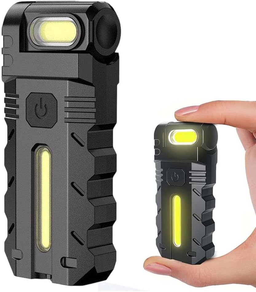 180° Rotating Head LED Work Light, Rechargeable Dual Light Magnetic Flashlight with Pen Clip, Portable EDC Pocket Torch for Hiking Working (DC10)