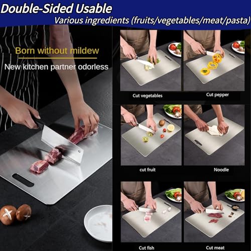 Tablas de corte de titanio para cocina - Tabla de corte de acero inoxidable de doble cara con diseño colgante, fácil de limpiar, duradera y resistente a la corrosión para carne, verduras y frutas miniatura 3