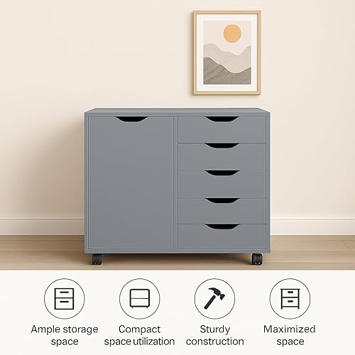 Miniatura 131 de Naomi Home Cómoda de 5 cajones para dormitorio, alta y elegante, con ruedas y estantes de almacenamiento, pequeña para guardarropa, para maquillaje,