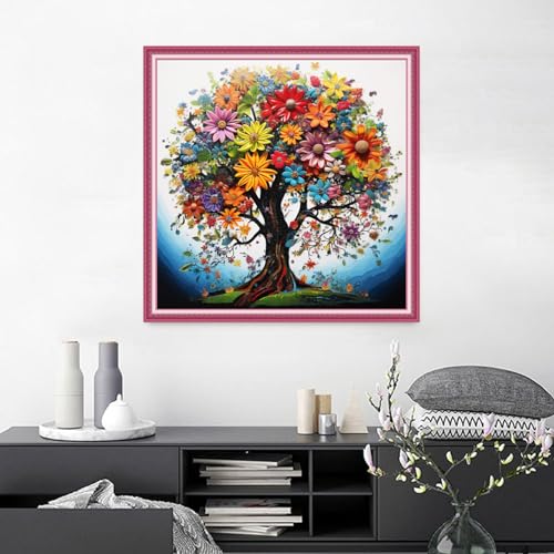 Image of Joyhoor Cross Stitch Kits for Beginners Stamped Cross-Stitch Supplies Needlework preprint Embroidery Kits for Adults DIY Needlepoint Kits Embroidery Patterns 11CT-Magic Colorful Tree 18.x18 inch