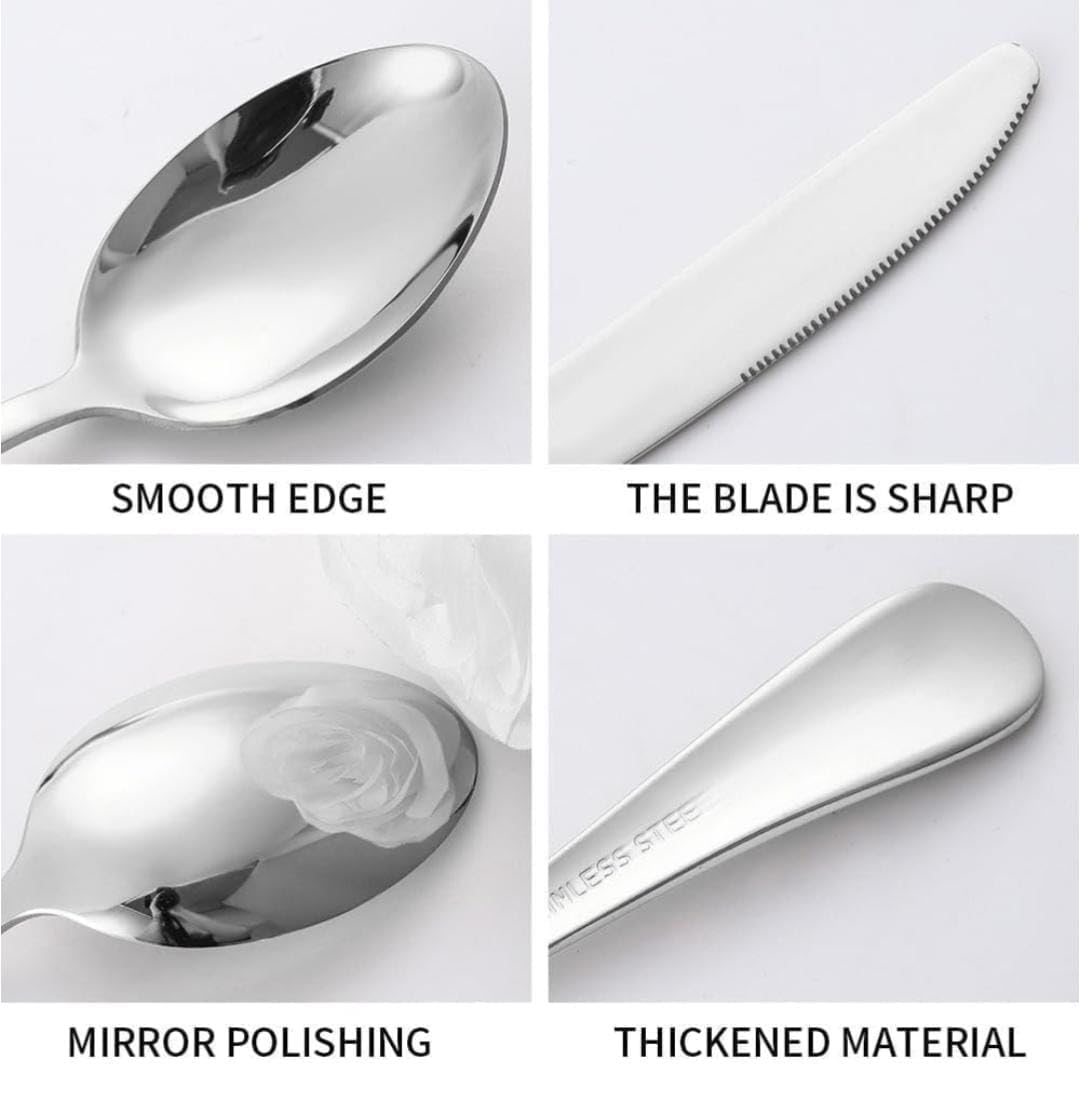 Shipnetic Sterling Silver Silverware Steak Knife with Floral Printed Handle | 5-Piece Premium Stainless Steel Flatware Set | Dishwasher Safe Cutlery Set for Home, Restaurant & Gifting 3