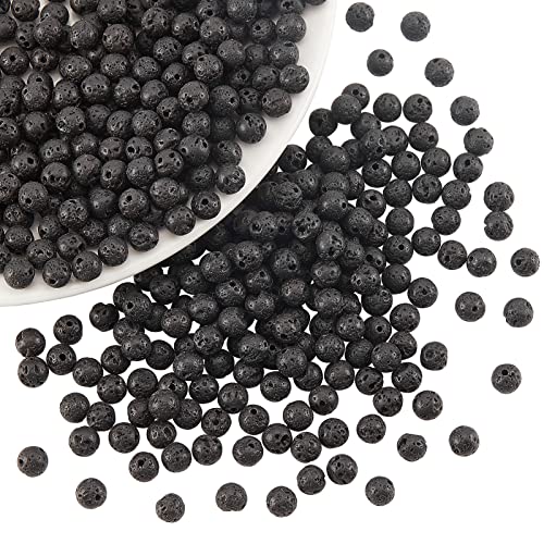 NBEADS About 400 Pcs 6mm Natural Lava Beads, Black Rock Gemstone Round Loose Beads Stone for Jewelry Bracelet Necklace Making