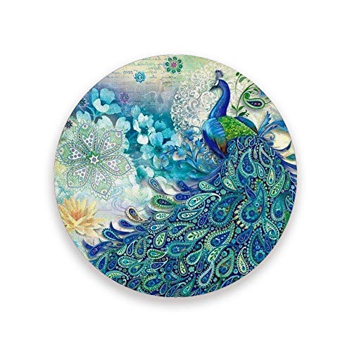 Untersetzer für Getränke, 4er Set, Pfauenblumen, rund, saugfähig, Keramik, Steinuntersetzer mit Korkboden für Tasse, Kaffeetassen, Einweihungsgeschenk Cover