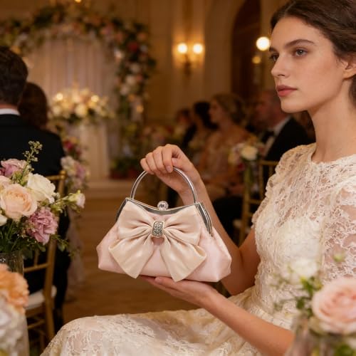 Bolso de mano para mujer, lazo, satén, rosa miniatura 2