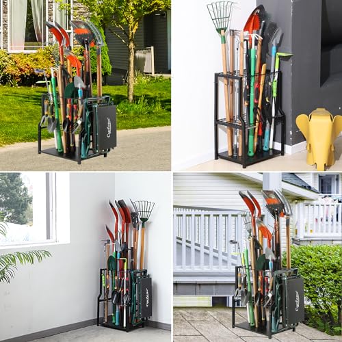 Yuetong YUETONG2024 Garden Tool Organizer Heavy Duty,Yard Tool Tower Rack,Garage Storage Organization For Long Handle Tools,Rake,Brooms,Extra Hooks For Small Shovel,Shear.All Metal,Free Standing. thumb #2